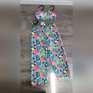 Girls Floral Swim Top + Swim Cover Up Bottoms Size L 10/12 NWT